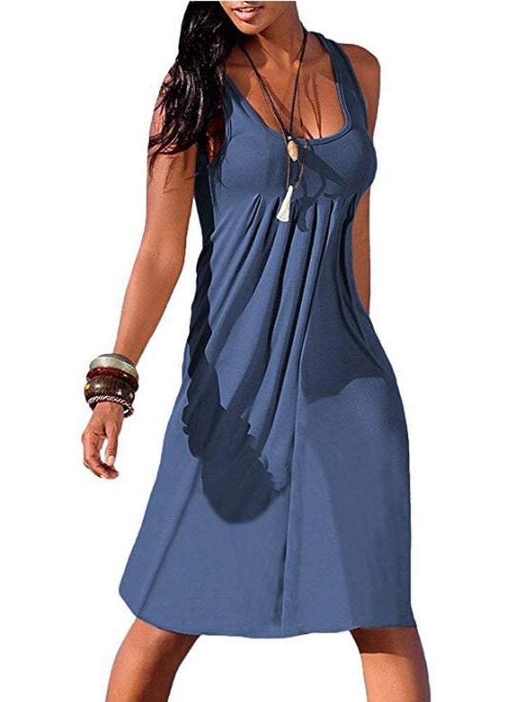 Camisunny Cotton Vest Dress for Women Summer Mini Dresses Sundress Bikini Swimsuit Cover Up Size XL Turquoise - Image 2